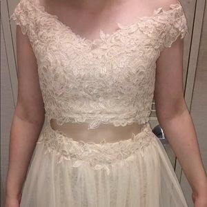 Cream lace formal prom dress